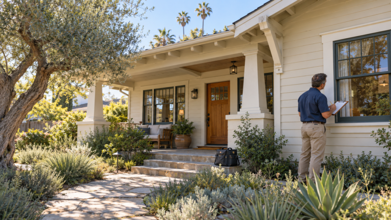 LA escrow checklist showing a Los Angeles home, real estate paperwork, and a buyer reviewing the first 10 days of escrow.